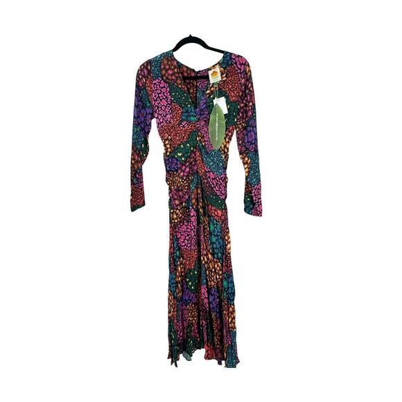Farm Rio Rainbow Hearts Lenzing Ecovero Viscose Midi Dress Multicolor SZ XS NWT - Picture 8 of 12